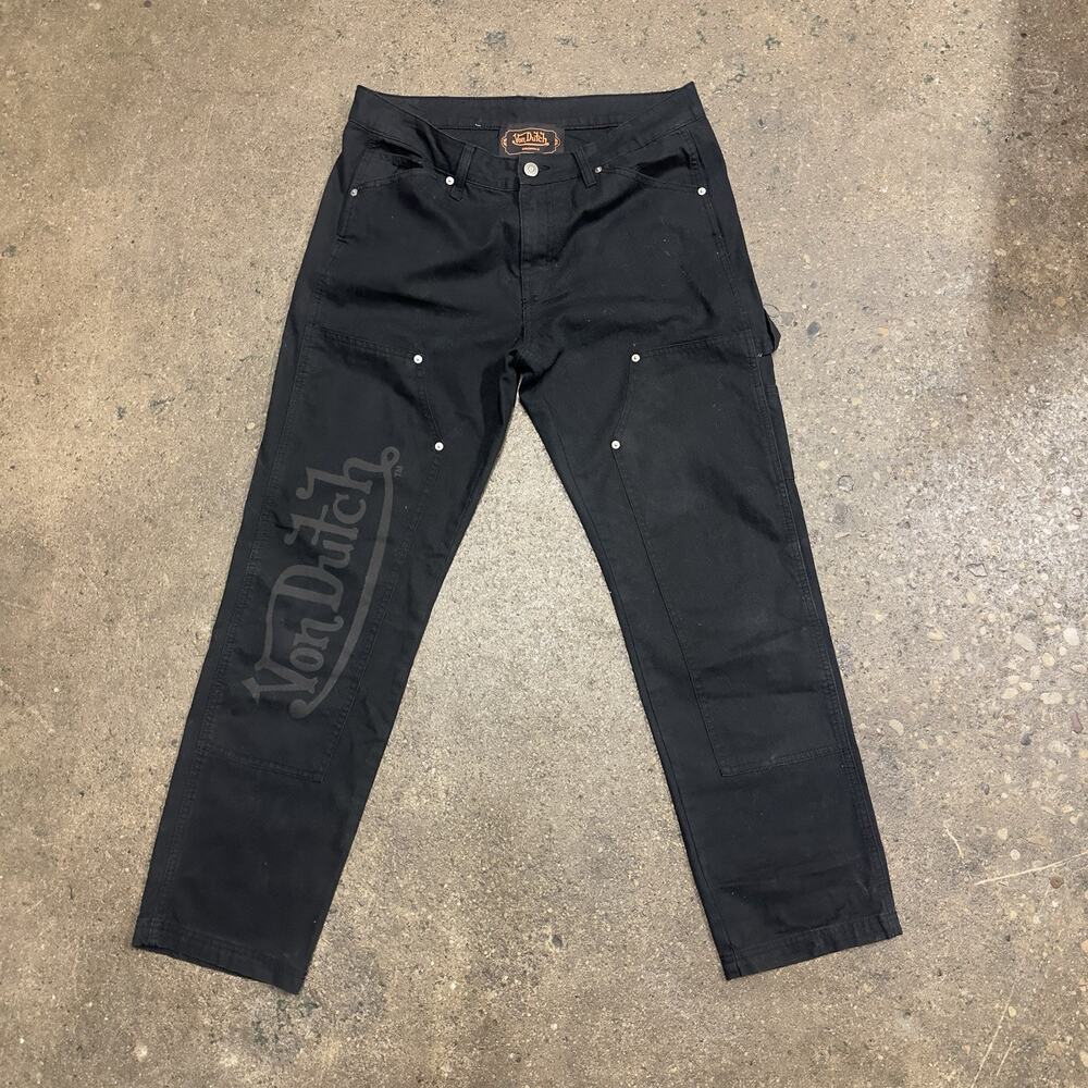 Von Dutch Black Carpenter Cargo Pants 32x30 Y2K Streetwear Logo